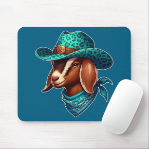 Tapis De Souris Chèvre portant un chapeau de cowboy et un bandana