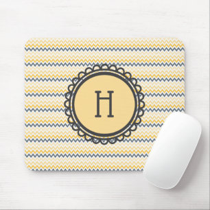 Tapis De Souris Chevron gris jaune monogramme