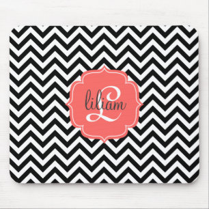 Tapis De Souris Chevron noir et blanc chic classique barre la