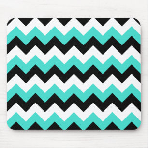 Tapis De Souris Chevron noir et blanc turquoise