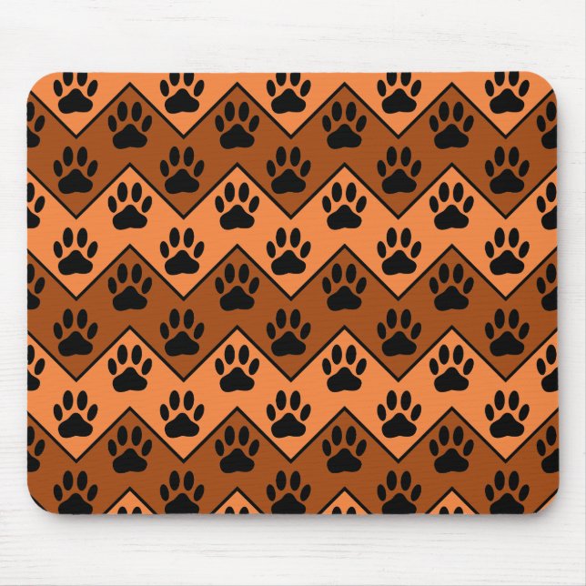 Tapis De Souris Chevron Orange Brown Avec Motif Paw Chien (Devant)