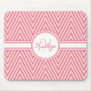 Tapis De Souris Chevron rose avec Monogramme