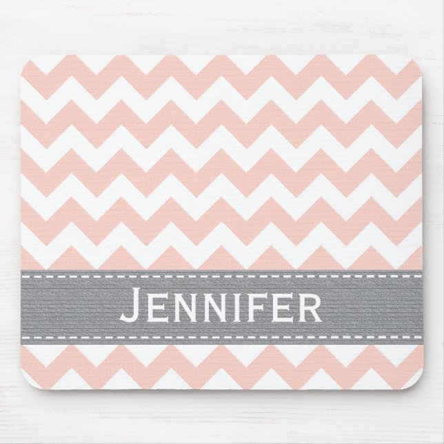 Tapis De Souris Chevron rose et gris Mousepad rayé (Devant)