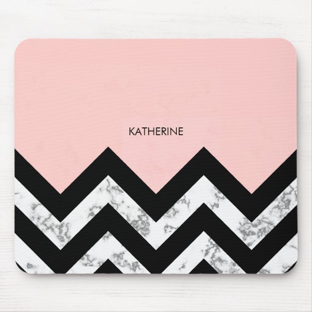 Tapis De Souris Chevrons noirs blancs et roses (Devant)