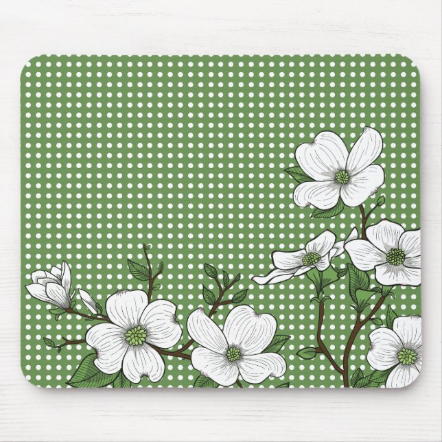 Tapis De Souris Chic Dogwood Blossoms & Souris Pois (Devant)