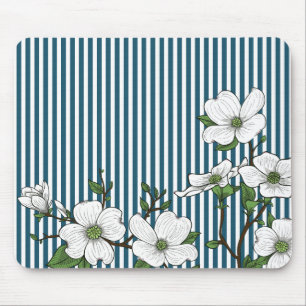 Tapis De Souris Chic Dogwood Blossoms & Stripes Pad Souris