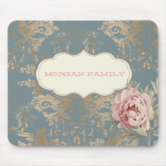 Tapis De Souris Chic Elegant Gold Damask Roses (Devant)