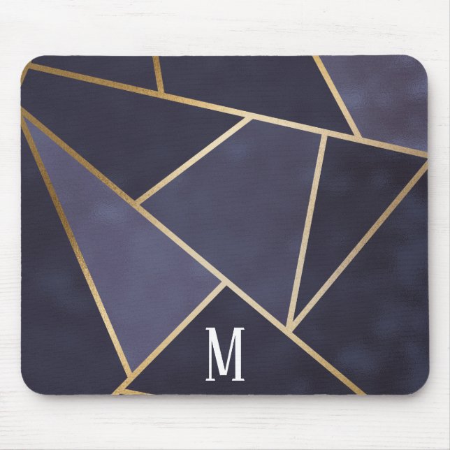 Tapis De Souris Chic Girly Purple & Gold Abstrait Monogramme (Devant)