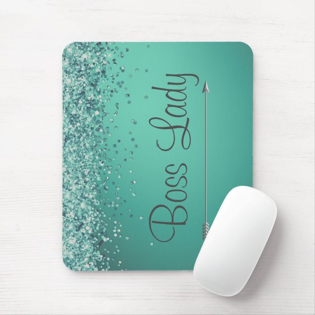 Tapis De Souris Chic Glittery Turquiose Personnalisé Boss Lady (Avec souris)