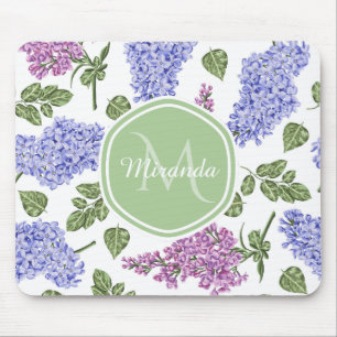 Tapis De Souris Chic Lavande Lilac Floral Pastel Vert Monogramme