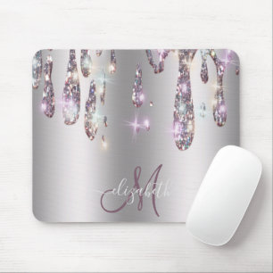 Tapis De Souris Chic Moderne Gouttes d'Argent Monogramme