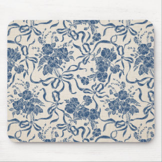 Tapis De Souris Chic moderne Vintage ivoire Marine bleu motif flor