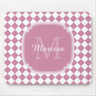 Tapis De Souris Chic Monogrammed Name Rose Pink Checked
