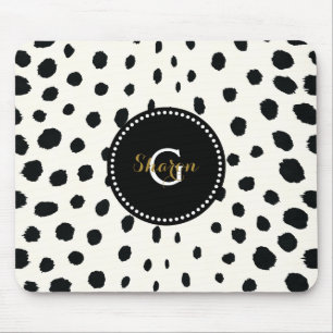Tapis De Souris Chic noir blanc cheetah imprimer motif monogramme