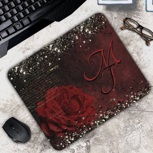 Tapis De Souris Chic noir rouge or parties scintillant de fleur mo
