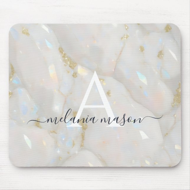 Tapis De Souris Chic or Opal Gemstone Marble Monogramme (Devant)