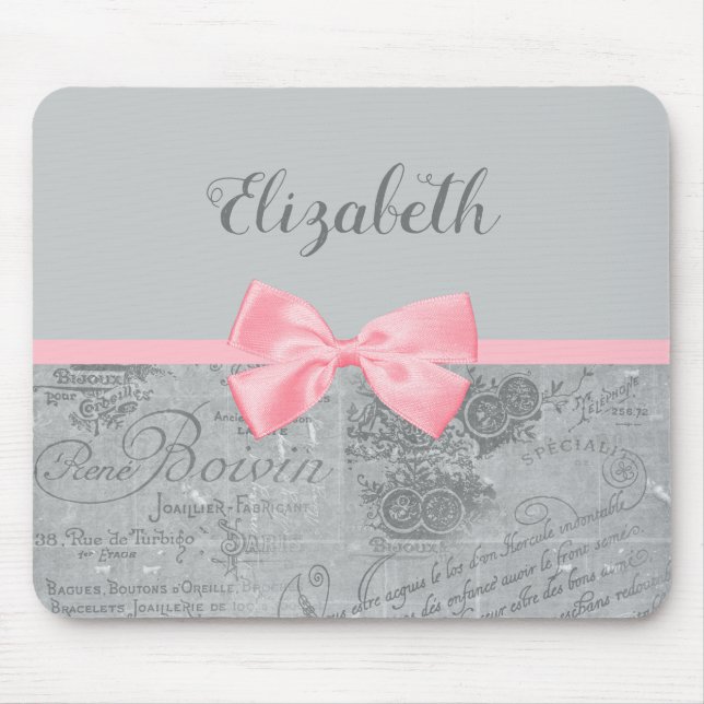 Tapis De Souris Chic Rose Bow Girl Parisienne Ephémère et nom (Devant)