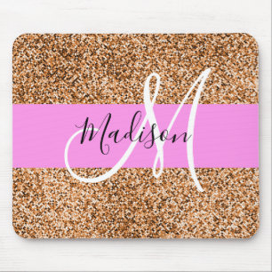 Tapis De Souris Chic Rose & Citrouille Paillettes Monogramme Nom