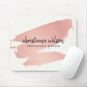 TAPIS DE SOURIS CHIC ROSE OR BLUSH ROSE BRUSH STROKE CALLIGRAPHIE