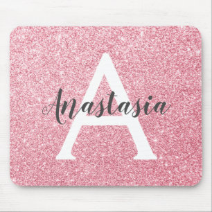 Tapis De Souris Chic & Tendance Rose Or Pailleté Paillettes Monogr