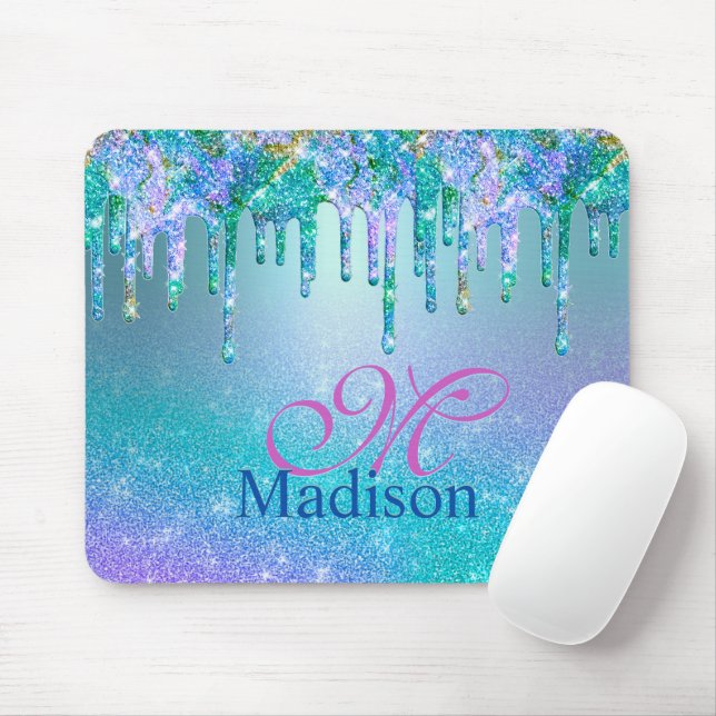Tapis De Souris Chic turquoise violet ombre parties scintillant go (Avec souris)
