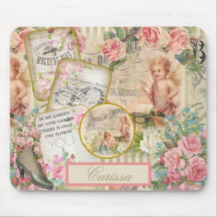 Tapis De Souris Chic victorien Ephemera Angels Rose Monogramme