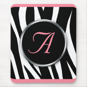 Tapis De Souris Chic Zebra Imprimer Monogramme rose