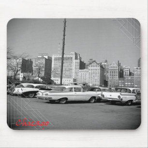 Tapis De Souris Chicago 1964 Skyline et de belles voitures Tailfin