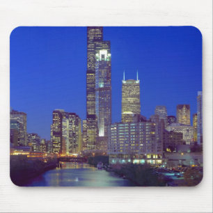 Tapis De Souris Chicago, Illinois, Skyline la nuit avec Chicago