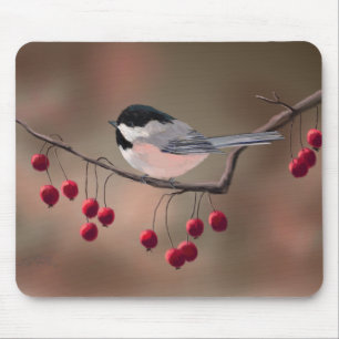 Tapis De Souris CHICKADEE et BAIES ROUGES par SHARON SHARPE