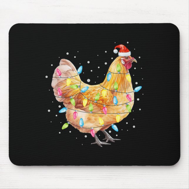 Tapis De Souris Chicken Christmas Lights Santa Hat Chicken Farm An (Devant)