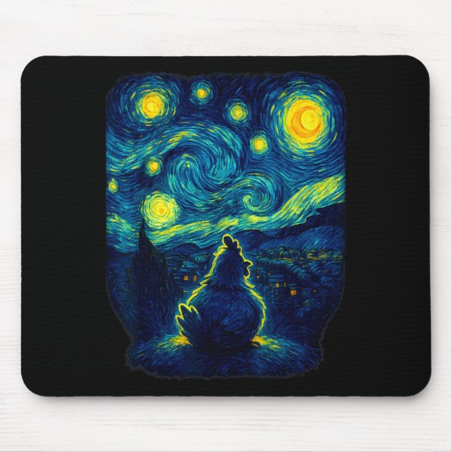 Tapis De Souris Chicken Starry Funny Night Van Gogh Farm Lover Gir (Devant)