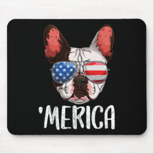Tapis De Souris Chien à chien français 4 juillet Drapeau américain