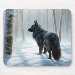 Tapis De Souris Chien à neiger belge Noël