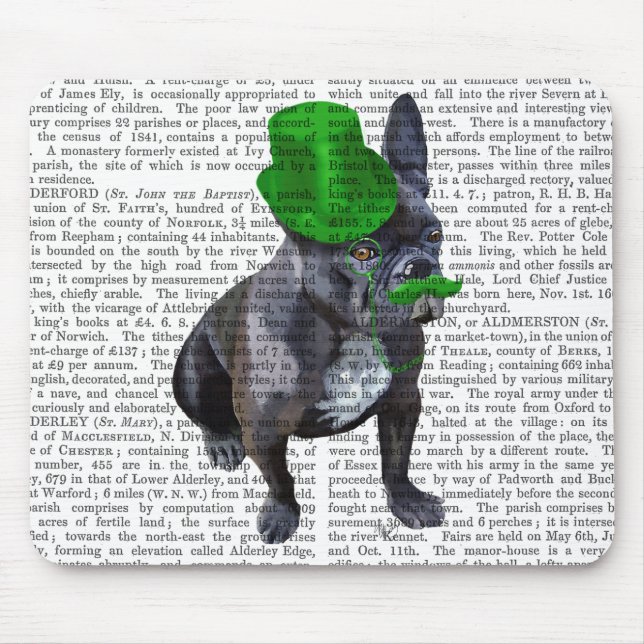 Tapis De Souris Chien à tête verte avec chapeau et moustache (Devant)