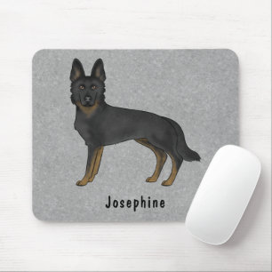 Tapis De Souris Chien Allemand Bi-Noir Et Nom Personnalisé Gris
