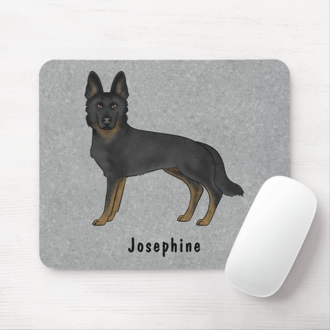 Tapis De Souris Chien Allemand Bi-Noir Et Nom Personnalisé Gris (Avec souris)