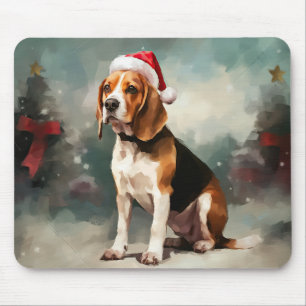 Tapis De Souris Chien beagle à Noël de neige