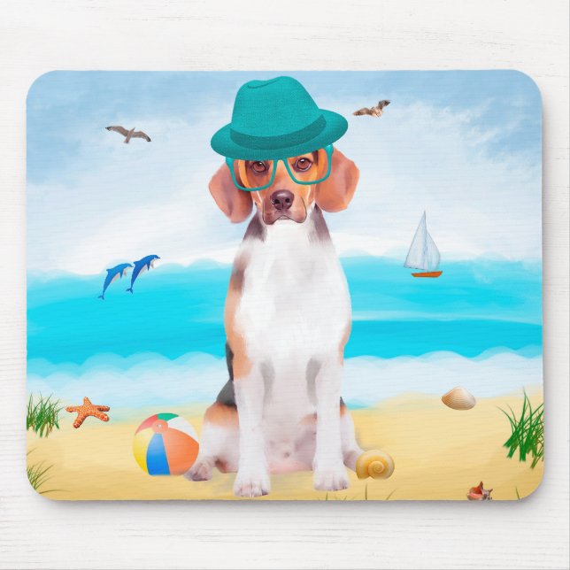 Tapis De Souris Chien beagle Sur La Plage (Devant)