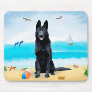 Tapis De Souris Chien berger allemand noir sur la plage