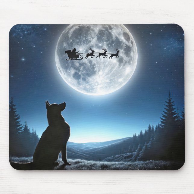 Tapis De Souris Chien berger allemand observant Père Noël (Devant)