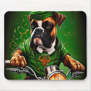 Tapis De Souris Chien Boxer Conduisant un Vélo St. Patrick's Day