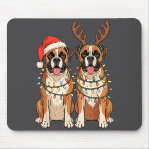 Tapis De Souris Chien Boxer Noël Chapeau de Père Noël Renne Lumièr