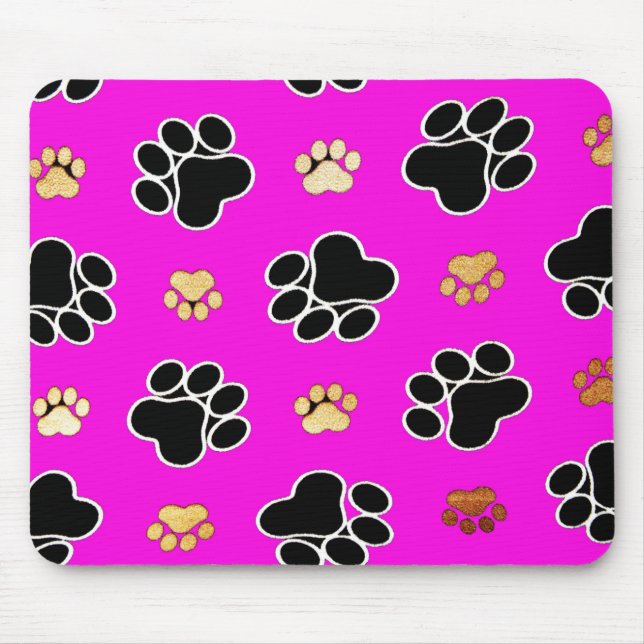 Tapis De Souris Chien canin noir et tan rose empreinte de patte (Devant)