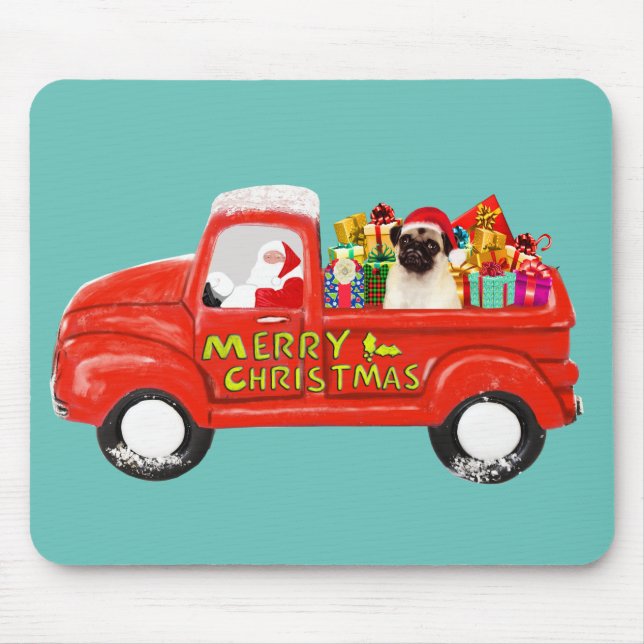 Tapis De Souris Chien carlin dans la livraison de Noël Camion (Devant)