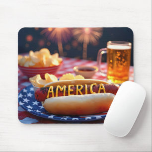 Tapis De Souris Chien chaud américain et bière