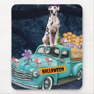 Tapis De Souris Chien Dalmatien Halloween Camion Nuit Effrayante