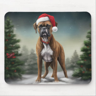 Tapis De Souris Chien de boxe en Noël de neige
