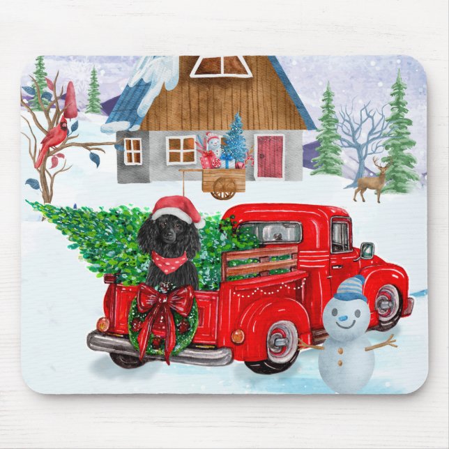 Tapis De Souris Chien de caniche en livraison de Noël Camion Neige (Devant)