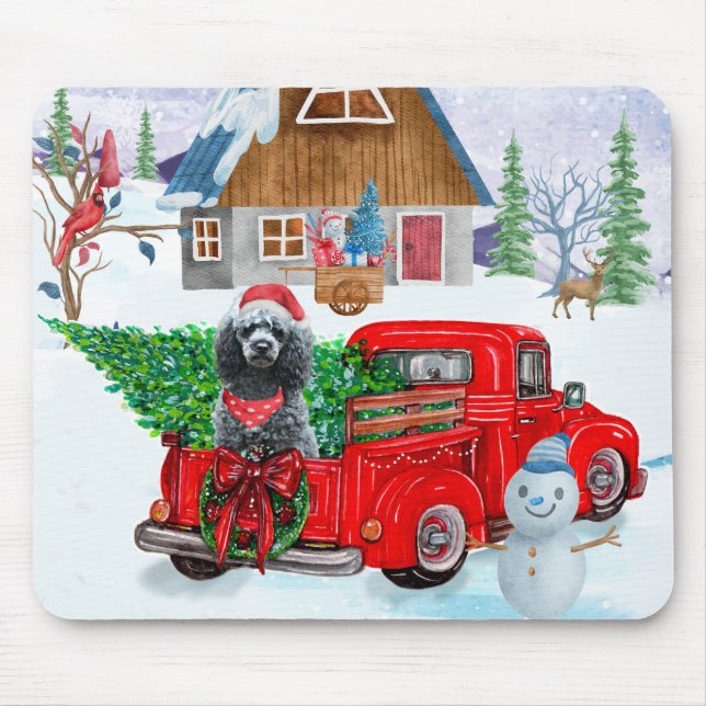 Tapis De Souris Chien de caniche en livraison de Noël Camion Neige (Devant)